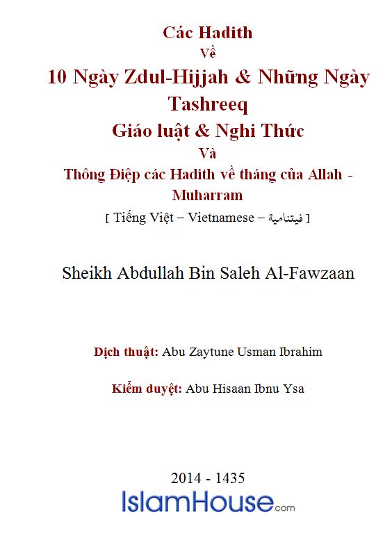 Các Hadith Về 10 Ngày Zdul-Hijjah & Những Ngày Tashreeq; Giáo Luật, Nghi Thức & Thông Điệp Các Hadith Về Tháng Của Allah, Muharram